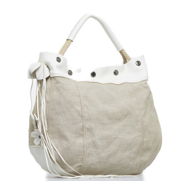 Prada White Tan Canvas Handbag Leather - Picture 1 of 11